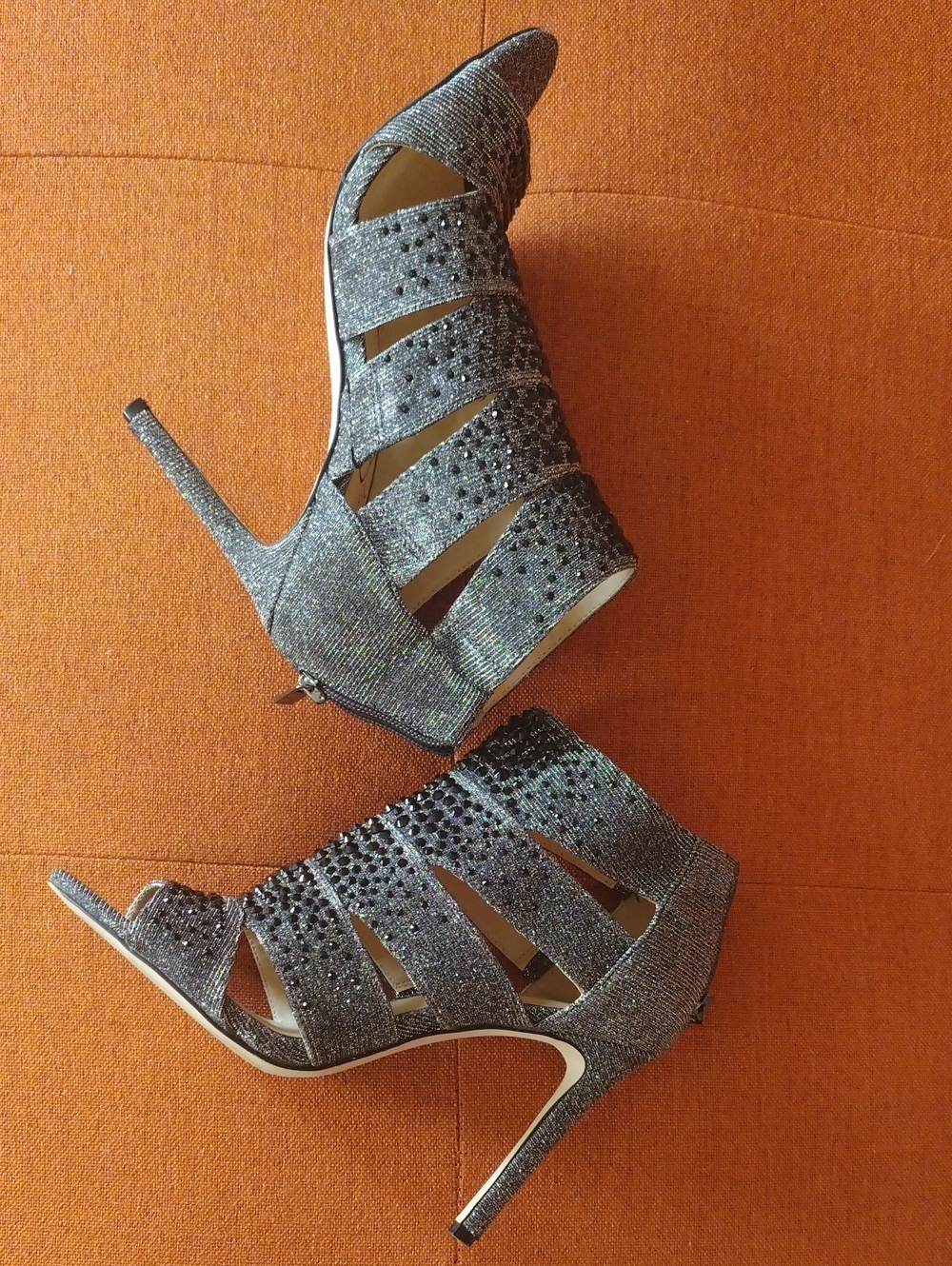 Glitter Strappy High Heel Sandals - Silver